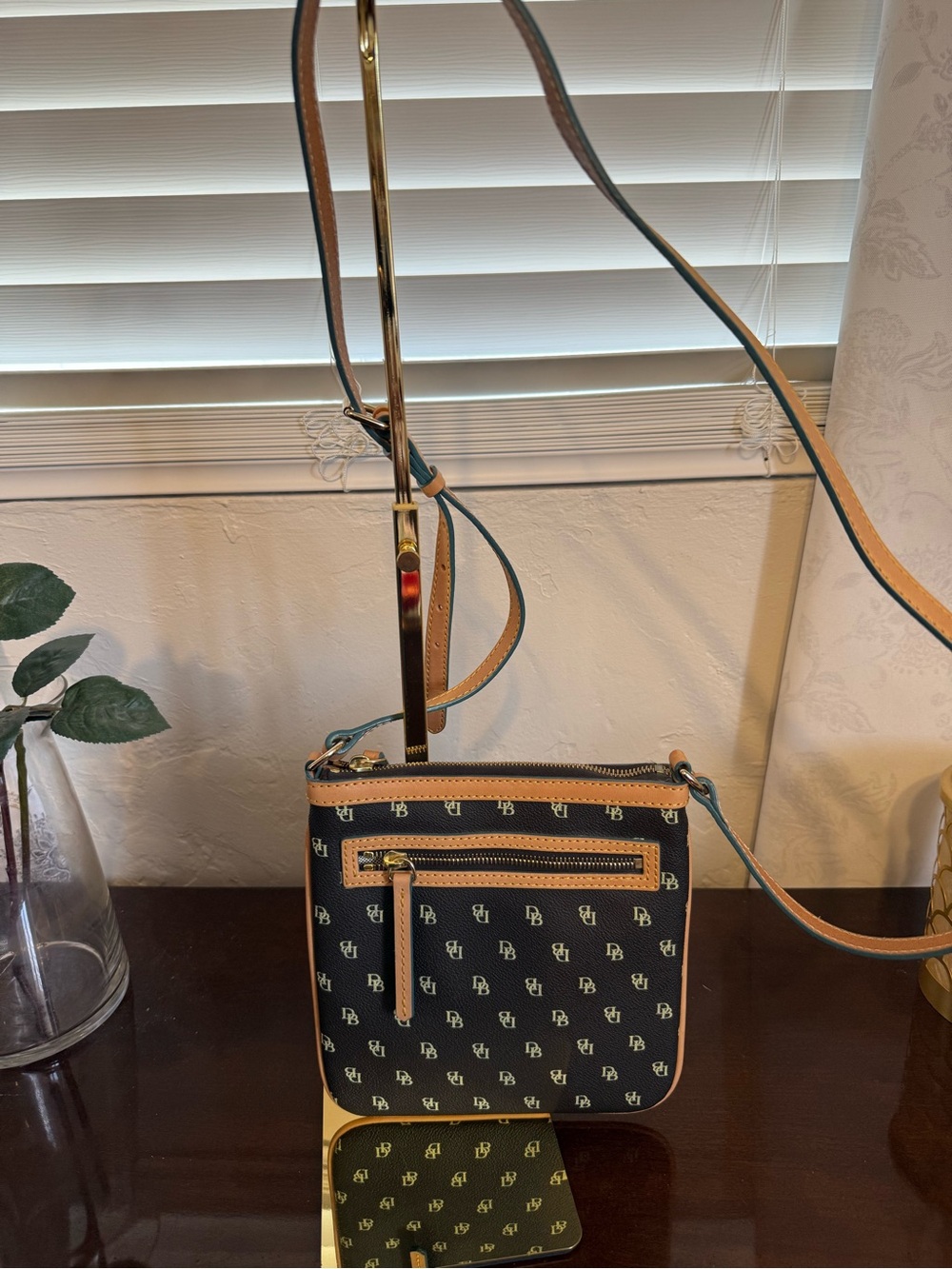 Dooney & Bourke Brown Crossbody with Tan Trim and Gold Hardware